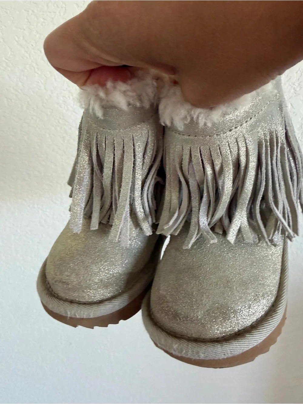 Ugg Toddler  Fringe Winter Boots in Silver Glitter